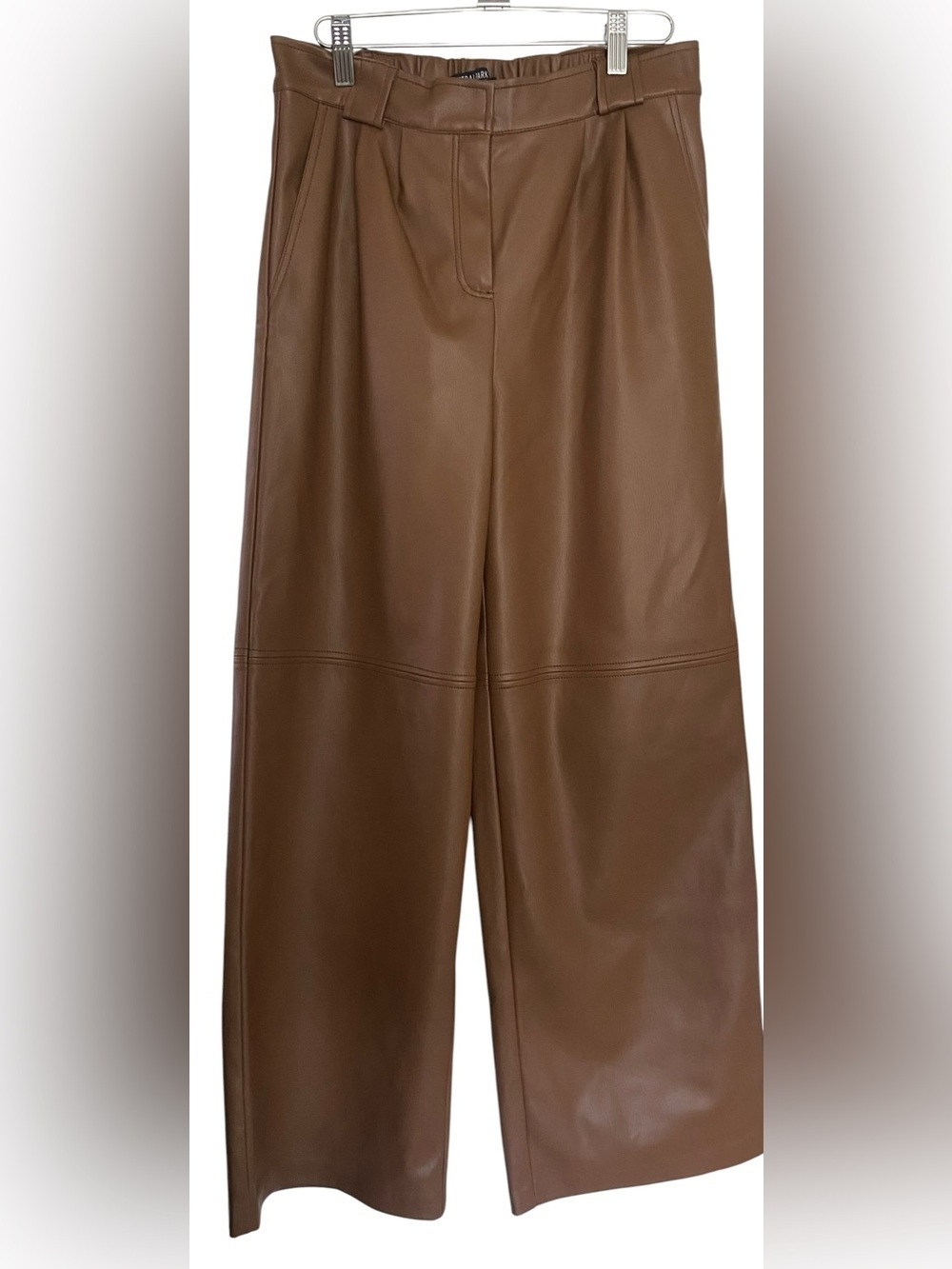 Central Park West Brown Faux-Leather Wide Leg Trousers - Picture 2 of 7